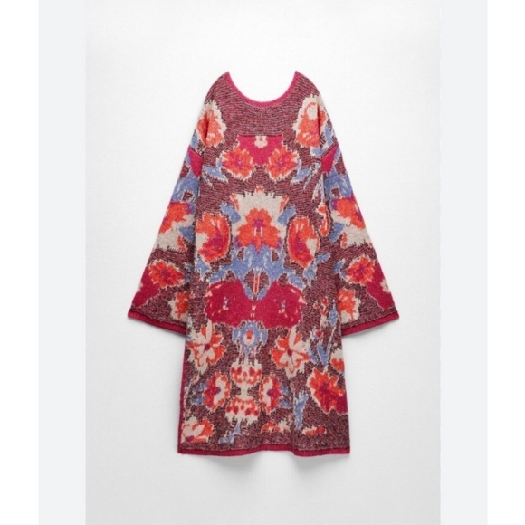 Zara Pink Jacquard Knit Tunic Sweater Dress NWT Size Small - Picture 4 of 16
